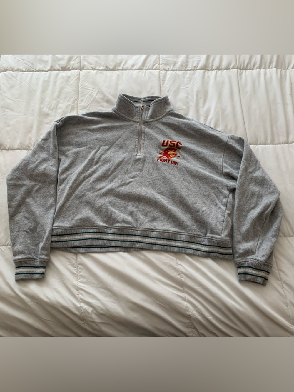 Source Unknown Gray USC 'Fight On' Quarter-Zip Varsity Jacket